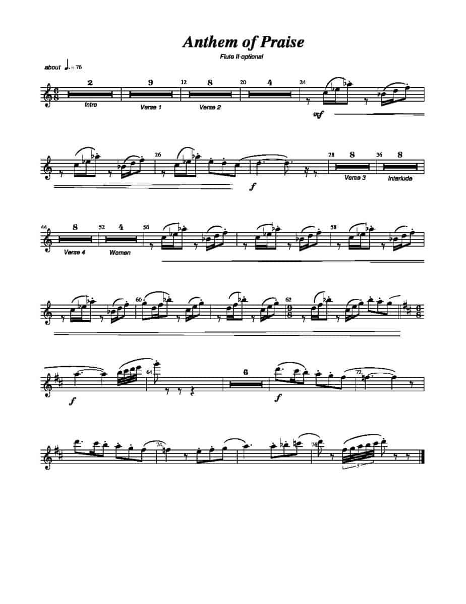 Anthem of Praise – Flute II | Sally DeFord Music