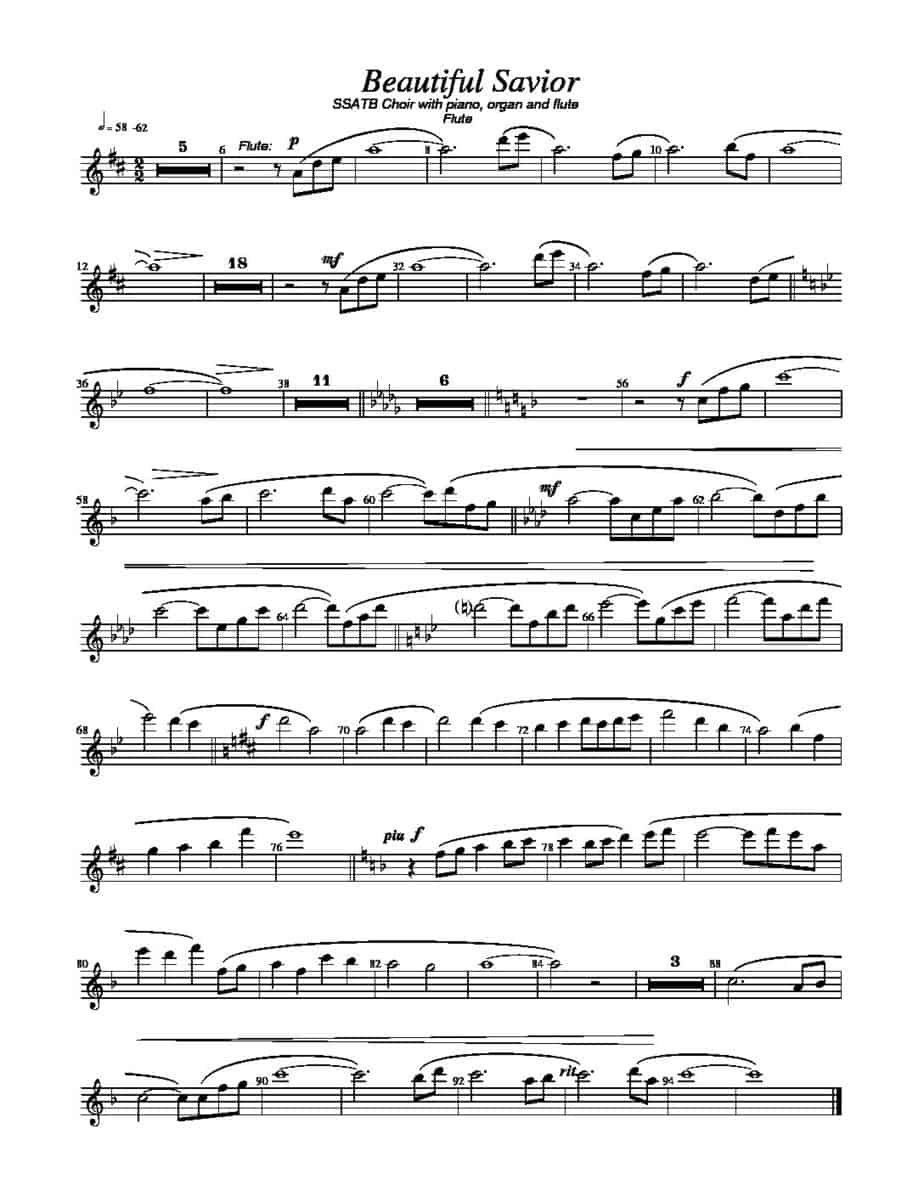 Ssatb Or Ssa Beautiful Savior Flute Sally Deford Music