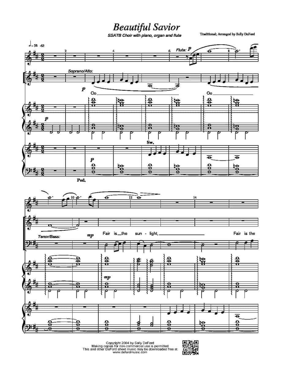 Ssatb Beautiful Savior Master Score Sally Deford Music