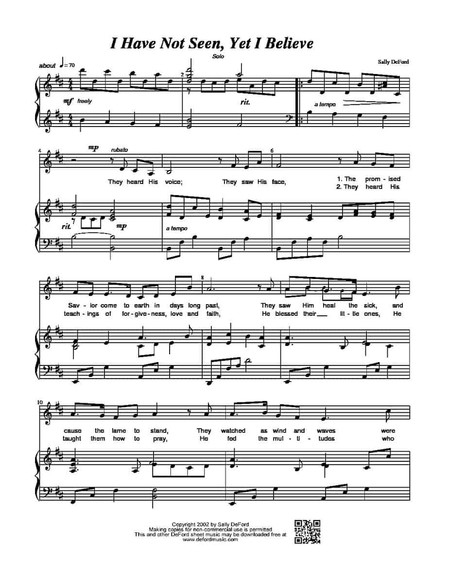 Solo 1 I Have Not Seen, Yet I Believe Sally DeFord Music