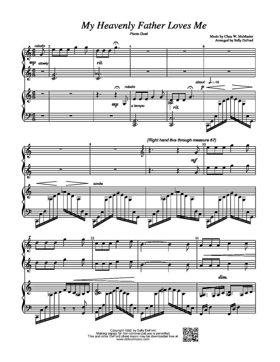 My Heavenly Father Loves Me – Piano Duet | Sally DeFord Music