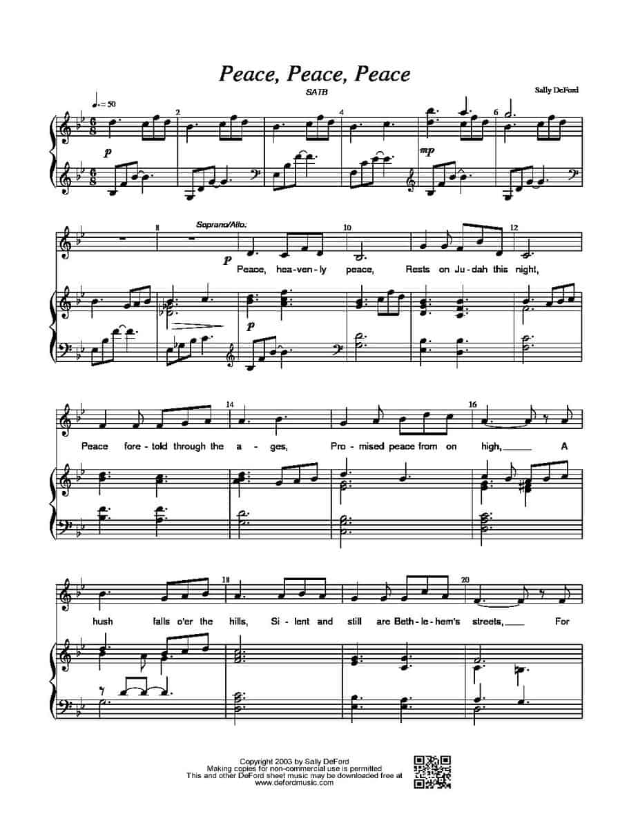 SATB: Peace, Peace, Peace | Sally DeFord Music