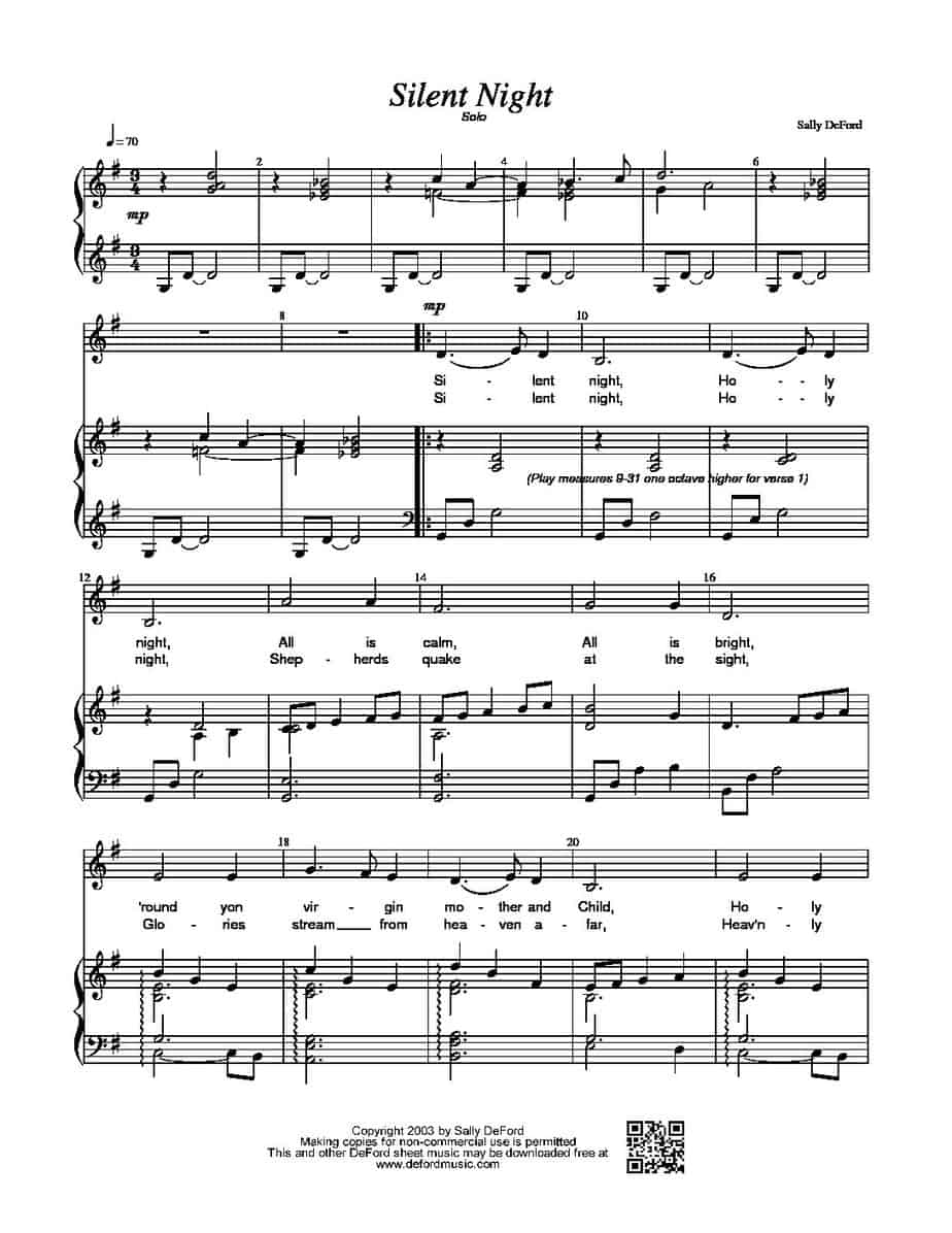 Silent Night Solo (Low) Sally DeFord Music